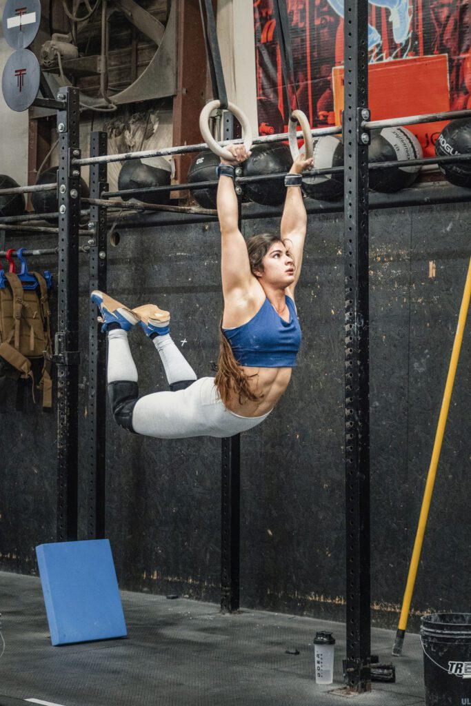 Honduran athlete Ana Maria Valladares performs ring muscle up